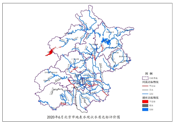 2020年6月北京市地表水现状水质达标评价图