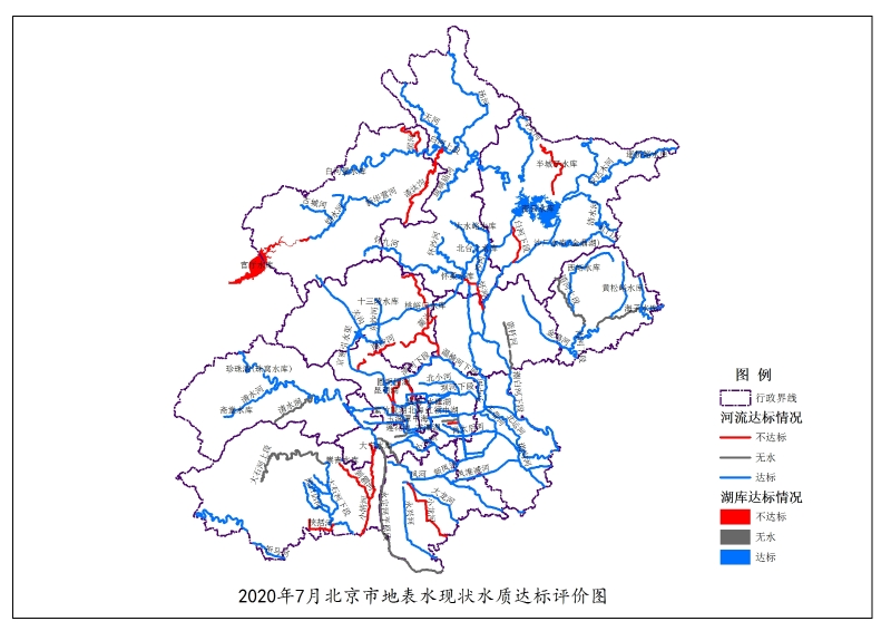 2020年7月北京市地表水现状水质达标评价图